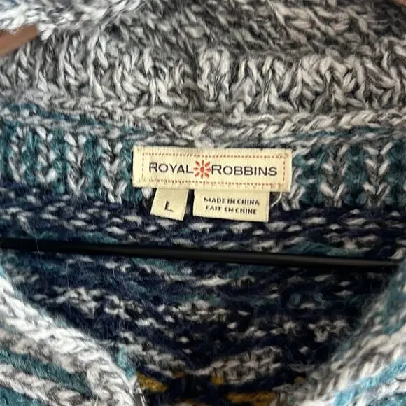 Royal Robbins Knit Zip Up Hoodie Sweater Wool Blend Women’s Large Blue Gray L - Picture 3 of 7